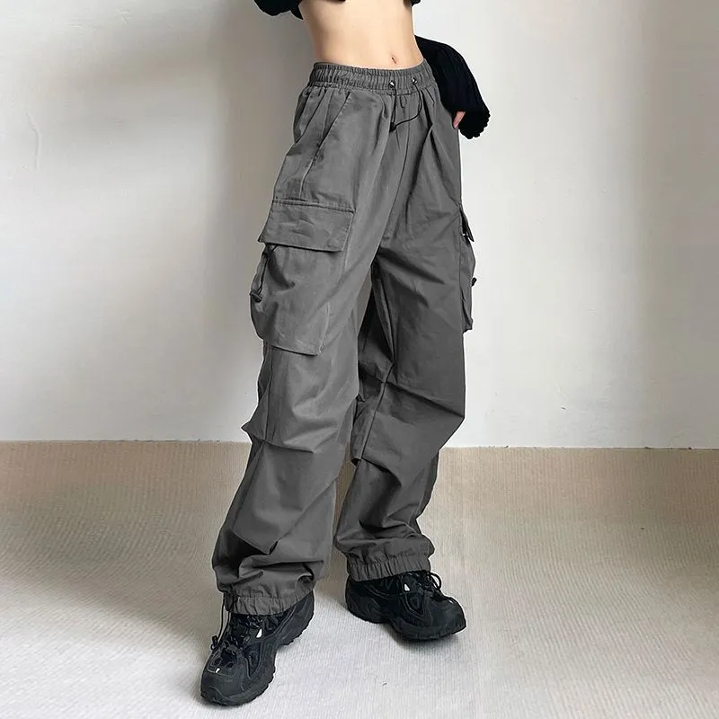 HOUZHOU Harajuku Oversized Cargo Parachute Pants Women Streetwear Vintage Y2k Hip Hop Wide Leg Joggers Baggy Sweatpants Techwear