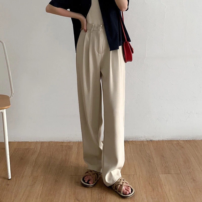 High Waist Women Suit Pants Fall Straight Office Ladies Korean Fashion Trousers Casual Button Loose Female Black Pants New