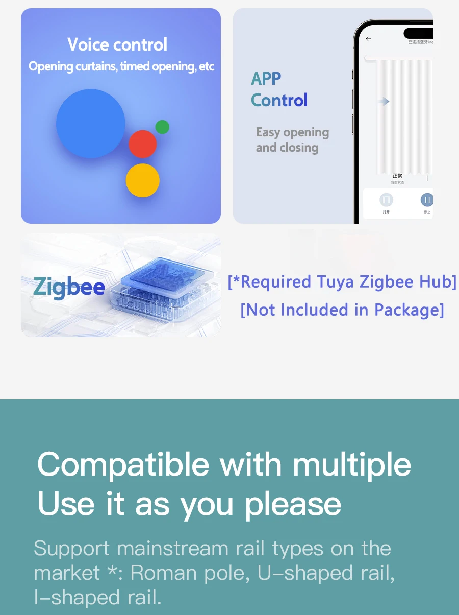 Zigbee Smart Curtain Robot Upgraded Tuya Curtain Driver For Roman I Type U Type Curtains Track Alexa Google Home Voice Control