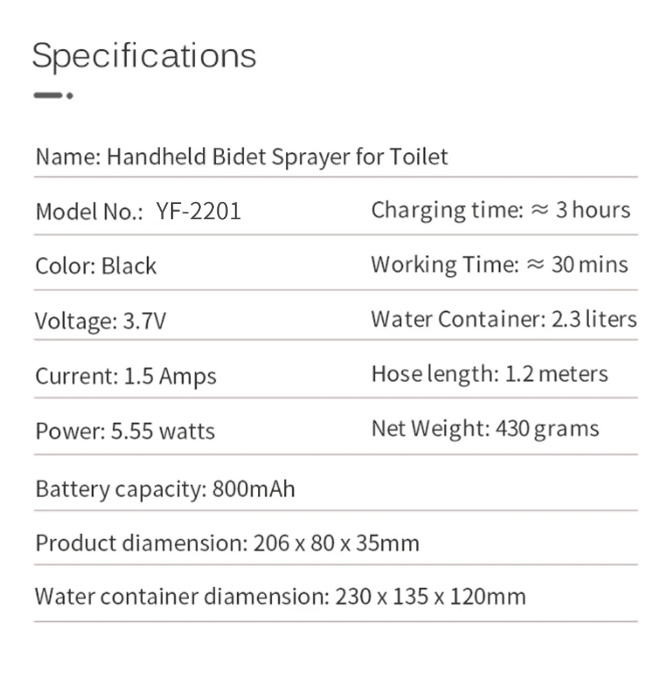 Wower Portable Electric Bidet for Personal Hygiene Cleaning 2.3L Shattaf Rechargeable Travel Camping Bidet Shower Sprayer