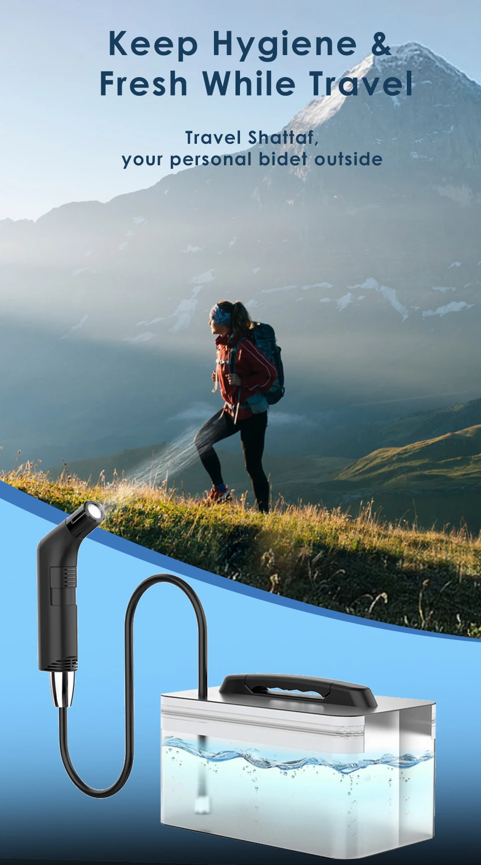 Wower Portable Electric Bidet for Personal Hygiene Cleaning 2.3L Shattaf Rechargeable Travel Camping Bidet Shower Sprayer