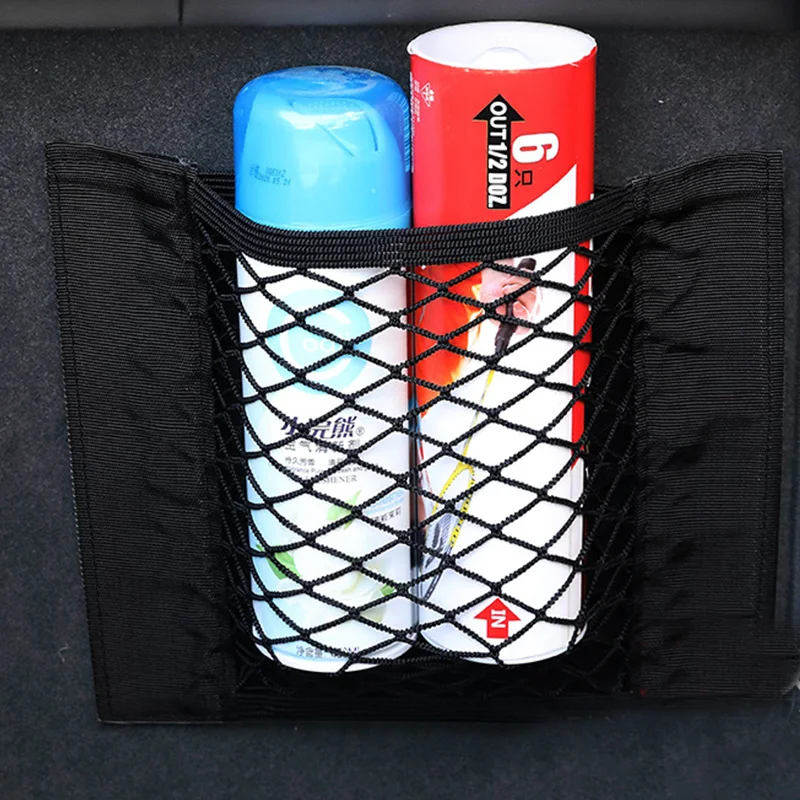Portable Car Back Rear Trunk Seat Elastic String Net Magic Sticker Mesh Storage Bag Pocket Cage Auto Organizer Seat Back Bag