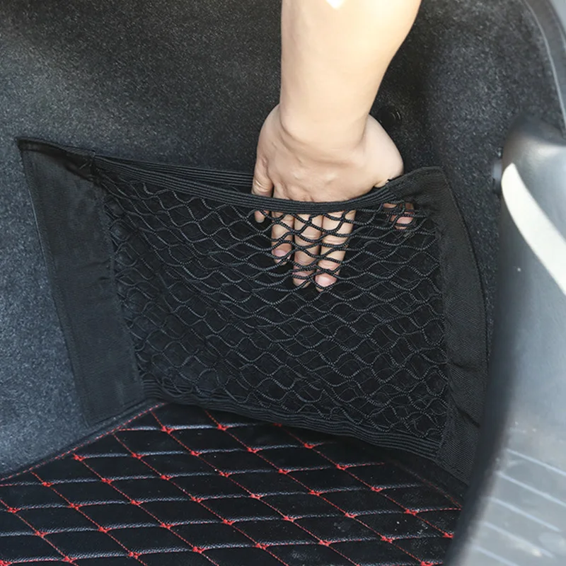 Portable Car Back Rear Trunk Seat Elastic String Net Magic Sticker Mesh Storage Bag Pocket Cage Auto Organizer Seat Back Bag