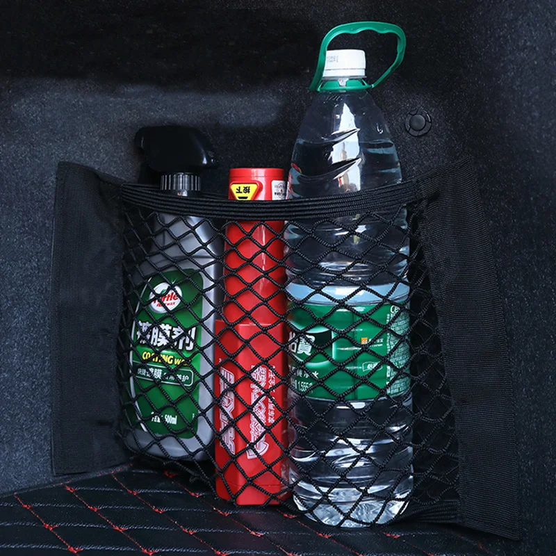 Portable Car Back Rear Trunk Seat Elastic String Net Magic Sticker Mesh Storage Bag Pocket Cage Auto Organizer Seat Back Bag