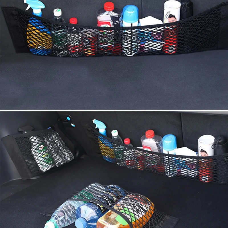 Portable Car Back Rear Trunk Seat Elastic String Net Magic Sticker Mesh Storage Bag Pocket Cage Auto Organizer Seat Back Bag
