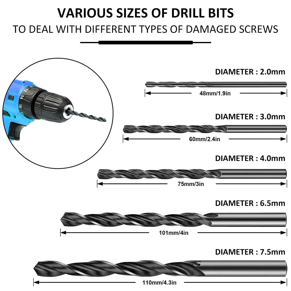 11Pcs Damaged Screw Extractor Set Screw Remover Extractor Drill Bits Carbon Steel Guide Easy Out for Broken Rusted Screws