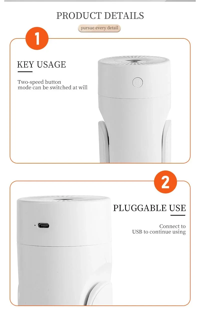 1PC Humidifier Mute for Both Car and Home Adjustable Angle Use Intelligent Constant Humidity USB Automatic Spray Air Purifier