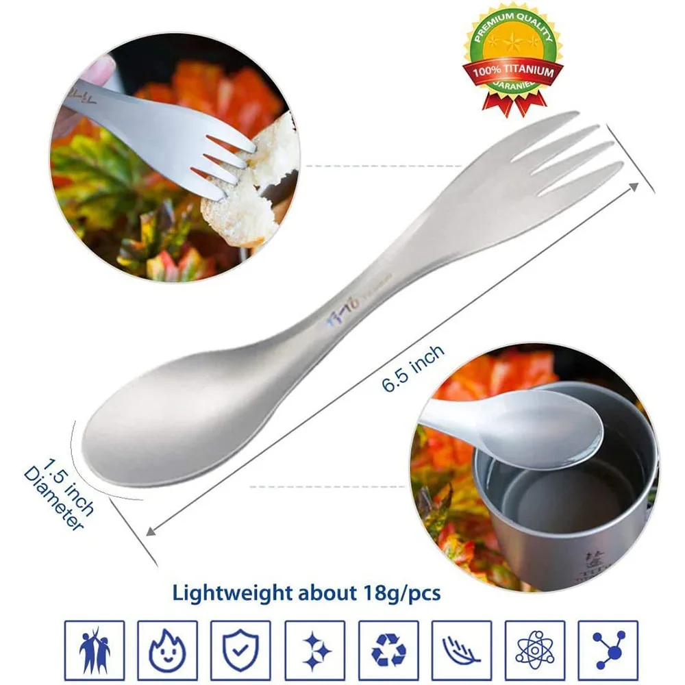2Pcs Titanium Spork 2-in-1 Spoon Ultralight Cookware Portable Fork Knife Outdoor Camping Picnic Travel Eco-Friendly Flatware