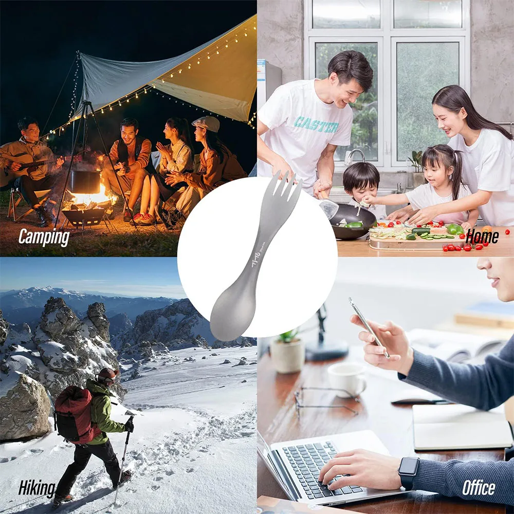 2Pcs Titanium Spork 2-in-1 Spoon Ultralight Cookware Portable Fork Knife Outdoor Camping Picnic Travel Eco-Friendly Flatware