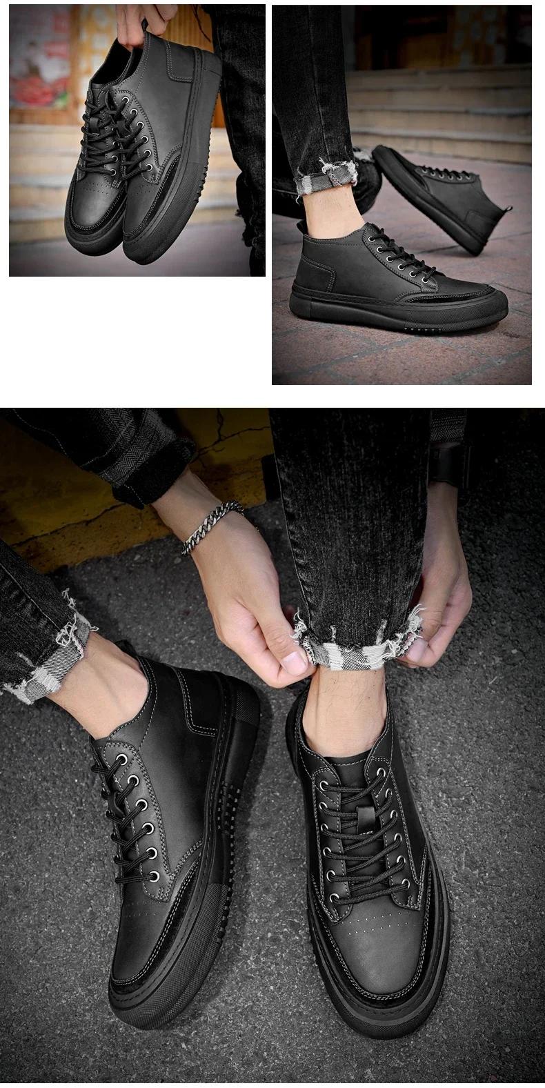 Genuine Leather Mens Sneakers 2024 Luxury Handmade Casual Shoes Designer High Quality Outdoor Walking Shoes Men Skateboard Shoes
