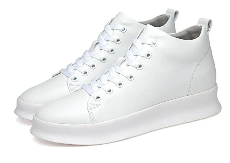 Mid Cut Casual Sneakers Men Elevator Shoes 6cm 8cm Leather White Skate Board Shoes For Man Height Increase Taller Lifting Shoe