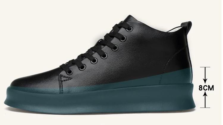 Mid Cut Casual Sneakers Men Elevator Shoes 6cm 8cm Leather White Skate Board Shoes For Man Height Increase Taller Lifting Shoe