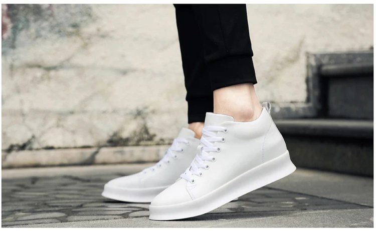 Mid Cut Casual Sneakers Men Elevator Shoes 6cm 8cm Leather White Skate Board Shoes For Man Height Increase Taller Lifting Shoe