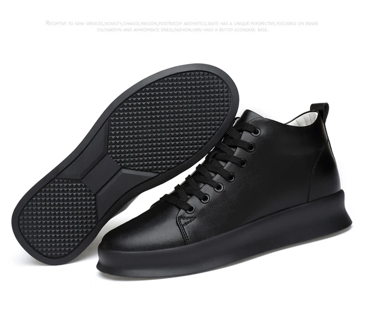 Mid Cut Casual Sneakers Men Elevator Shoes 6cm 8cm Leather White Skate Board Shoes For Man Height Increase Taller Lifting Shoe