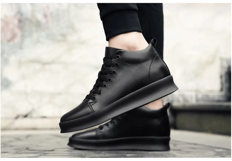 Mid Cut Casual Sneakers Men Elevator Shoes 6cm 8cm Leather White Skate Board Shoes For Man Height Increase Taller Lifting Shoe