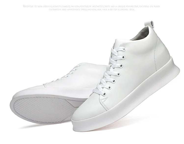 Mid Cut Casual Sneakers Men Elevator Shoes 6cm 8cm Leather White Skate Board Shoes For Man Height Increase Taller Lifting Shoe