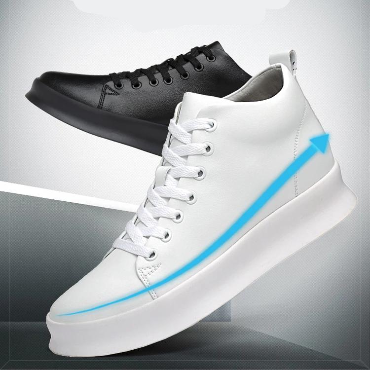 Mid Cut Casual Sneakers Men Elevator Shoes 6cm 8cm Leather White Skate Board Shoes For Man Height Increase Taller Lifting Shoe