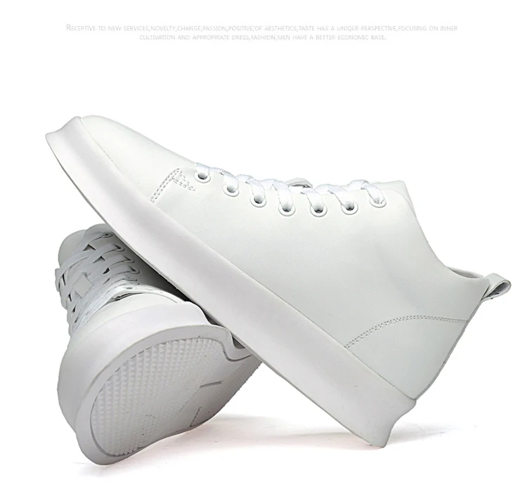 Mid Cut Casual Sneakers Men Elevator Shoes 6cm 8cm Leather White Skate Board Shoes For Man Height Increase Taller Lifting Shoe
