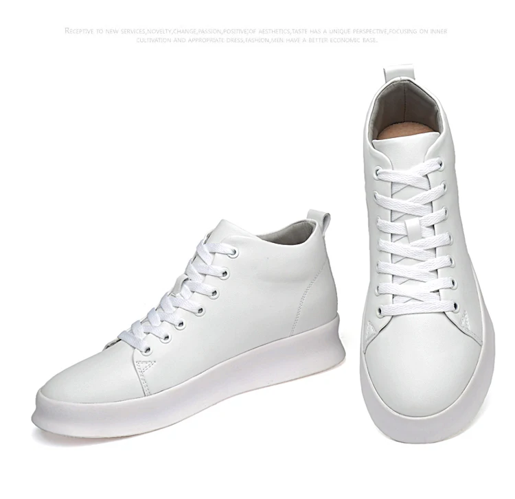 Mid Cut Casual Sneakers Men Elevator Shoes 6cm 8cm Leather White Skate Board Shoes For Man Height Increase Taller Lifting Shoe