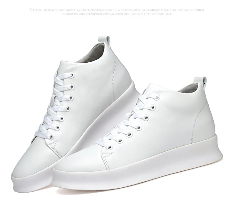 Mid Cut Casual Sneakers Men Elevator Shoes 6cm 8cm Leather White Skate Board Shoes For Man Height Increase Taller Lifting Shoe