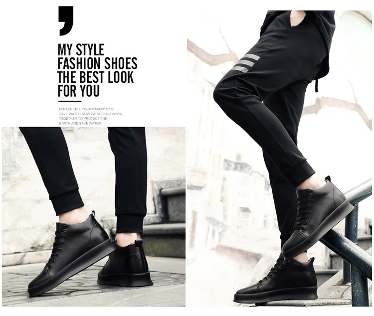 Mid Cut Casual Sneakers Men Elevator Shoes 6cm 8cm Leather White Skate Board Shoes For Man Height Increase Taller Lifting Shoe