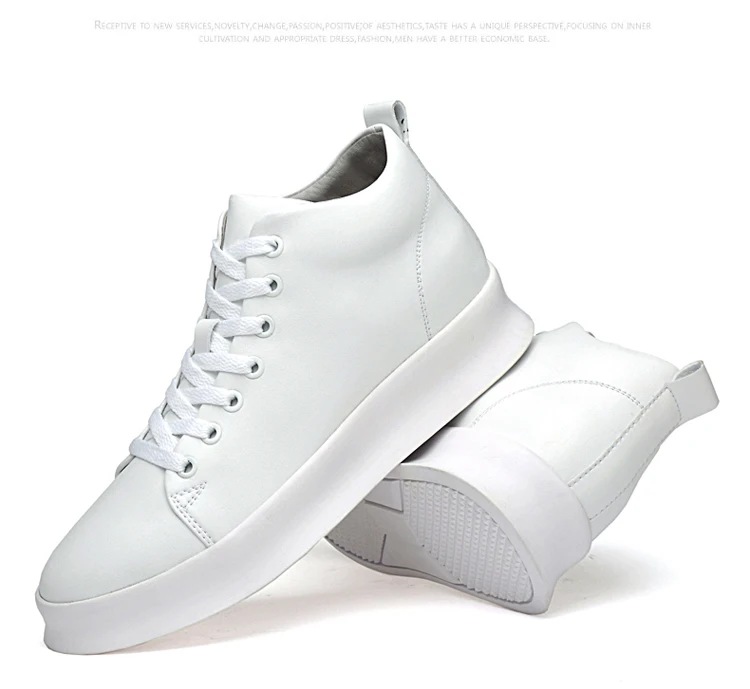 Mid Cut Casual Sneakers Men Elevator Shoes 6cm 8cm Leather White Skate Board Shoes For Man Height Increase Taller Lifting Shoe