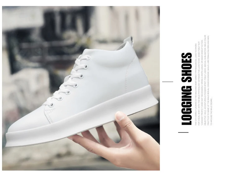 Mid Cut Casual Sneakers Men Elevator Shoes 6cm 8cm Leather White Skate Board Shoes For Man Height Increase Taller Lifting Shoe