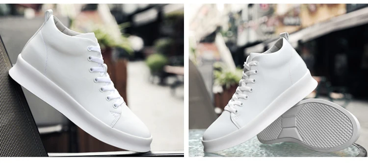 Mid Cut Casual Sneakers Men Elevator Shoes 6cm 8cm Leather White Skate Board Shoes For Man Height Increase Taller Lifting Shoe