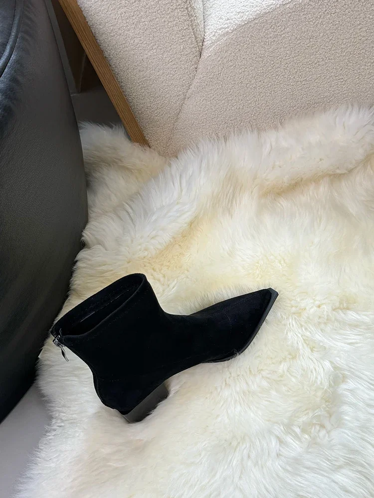 Women Leopard Ankle Boots Pointed Toe Suede Mid Heels Shoes Woman 2024 Trend Chunky Chelsea Boots Pumps New Snow Mujer Botas