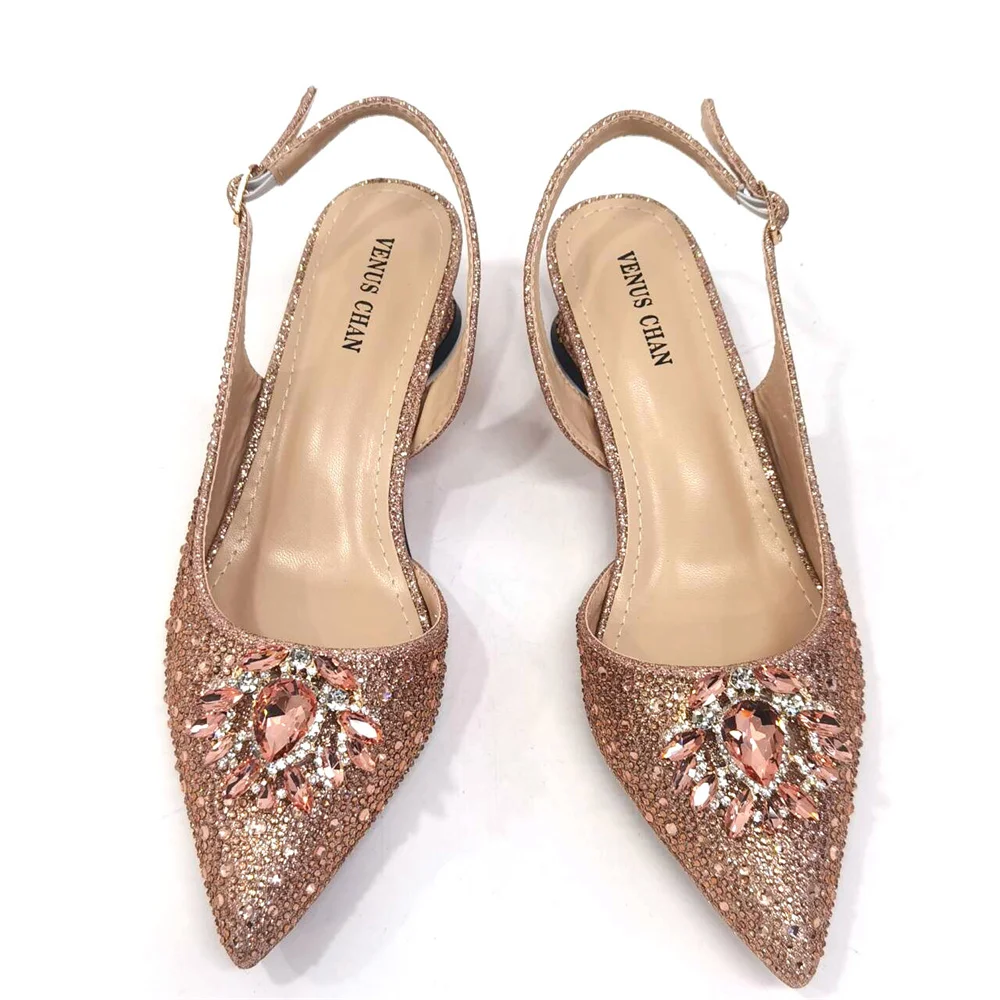 Venus Chan New Fashionable Red Color Pointed Top Ladies Shoes Matching Bag Set For Nigerian Women Wedding Party Pump