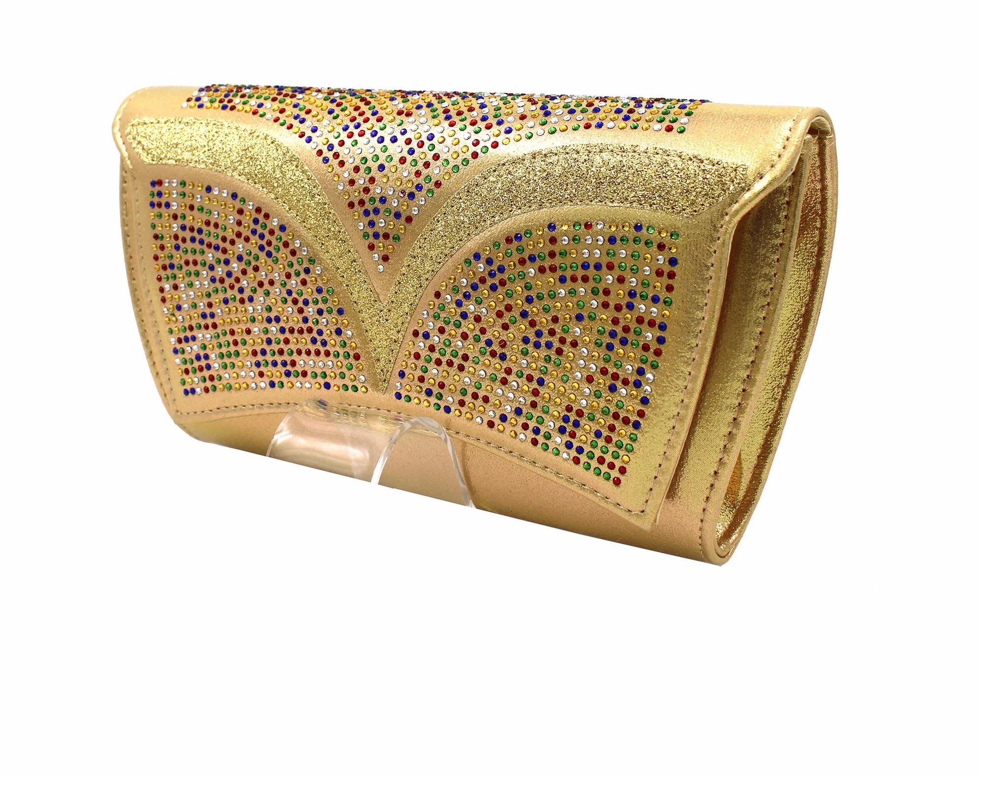 2024 New Latest Full Of Colorful Water Drill Design Peep Toe LadiesSandal with Bag Set For Women Wedding