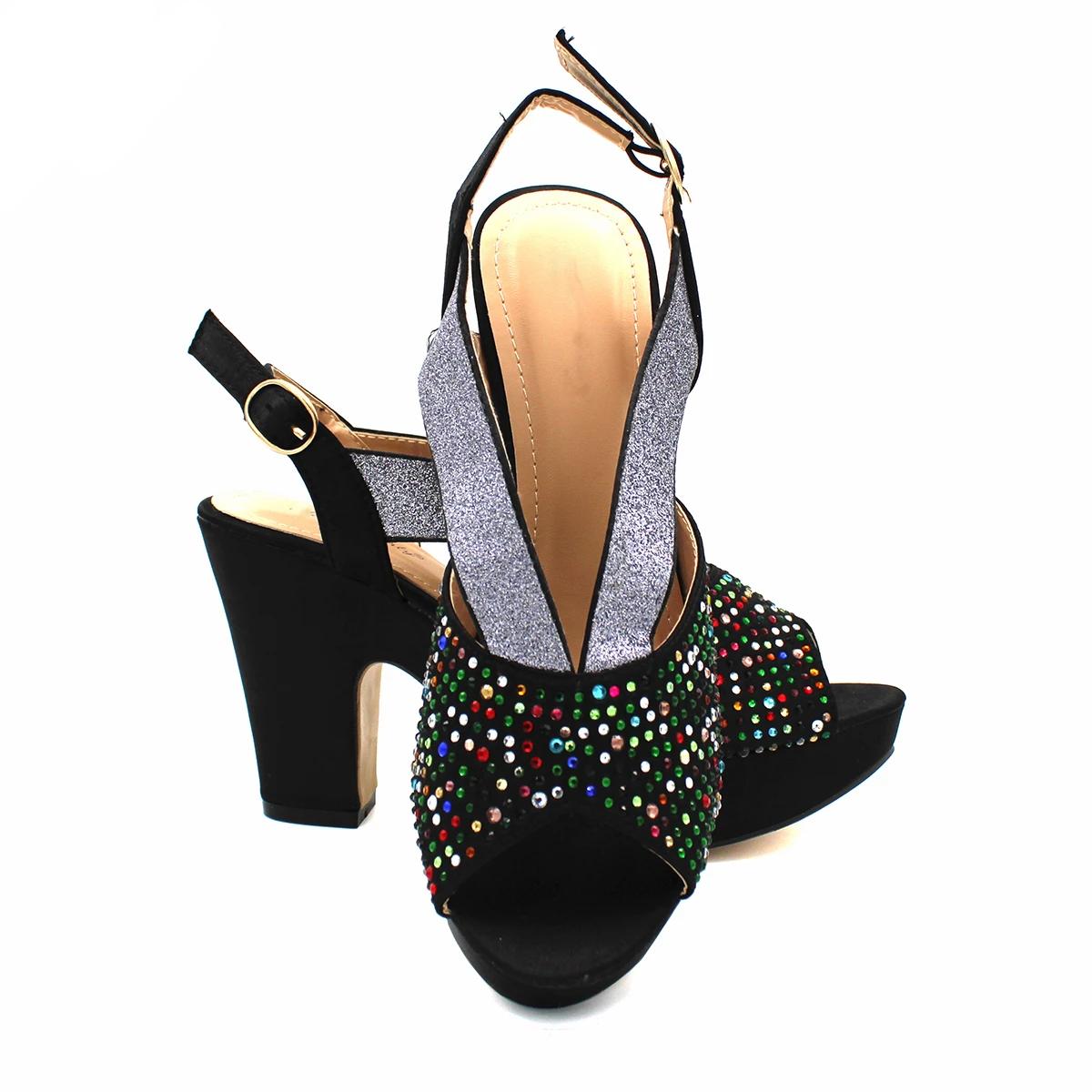 2024 New Latest Full Of Colorful Water Drill Design Peep Toe LadiesSandal with Bag Set For Women Wedding