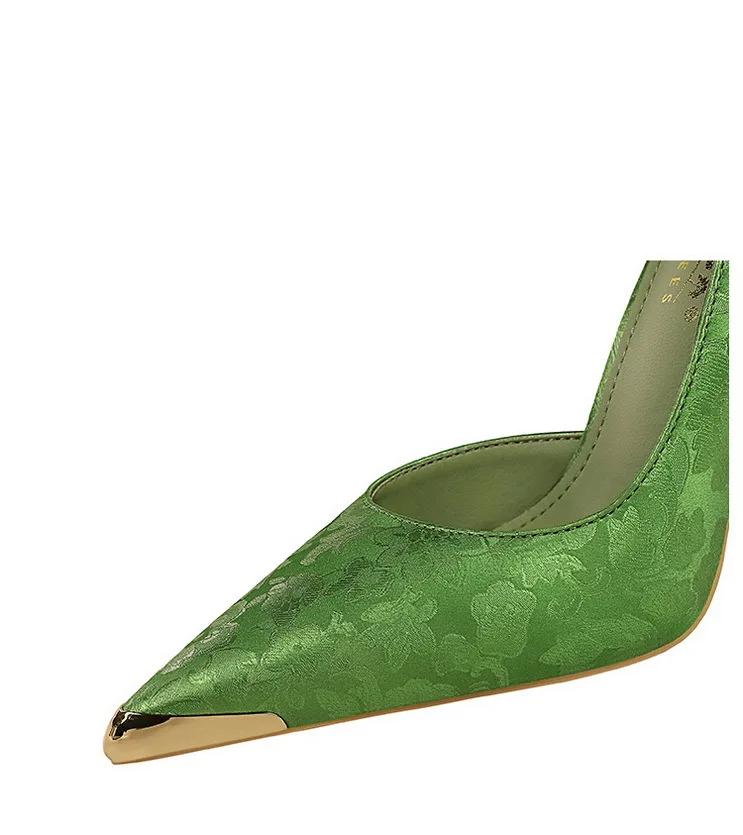 BIGTREE Shoes Women 11 Cm Heels Silks Satins Woman Pumps Metal Pointed Toe High Heels Fashion New Female Pumps Sexy Party Shoes