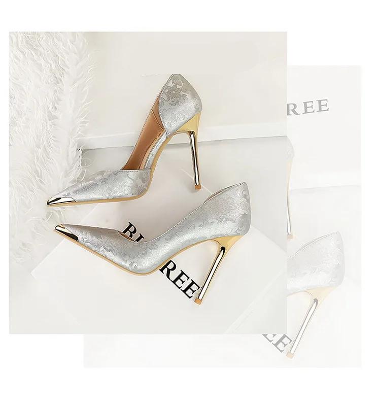 BIGTREE Shoes Women 11 Cm Heels Silks Satins Woman Pumps Metal Pointed Toe High Heels Fashion New Female Pumps Sexy Party Shoes