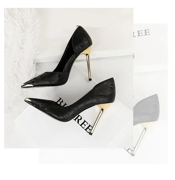 BIGTREE Shoes Women 11 Cm Heels Silks Satins Woman Pumps Metal Pointed Toe High Heels Fashion New Female Pumps Sexy Party Shoes