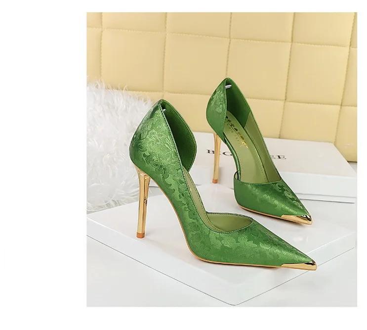 BIGTREE Shoes Women 11 Cm Heels Silks Satins Woman Pumps Metal Pointed Toe High Heels Fashion New Female Pumps Sexy Party Shoes