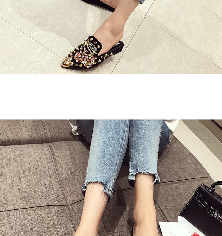 Women's Flats Pointed Toe Loafers Slip-on Mules Ballet Slippers Wedding Platform Casual Female Shoes Metal Luxury Shoes Ladies