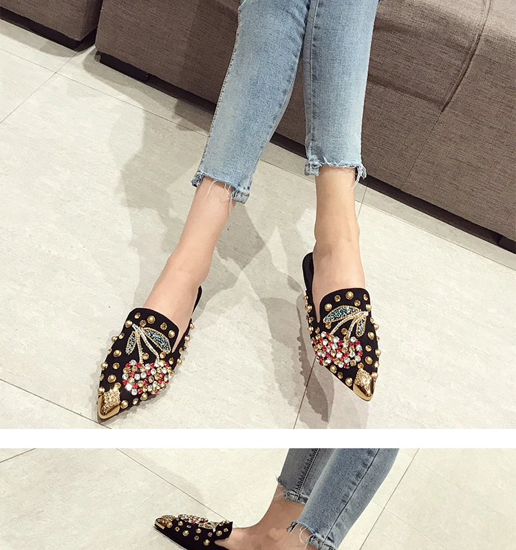 Women's Flats Pointed Toe Loafers Slip-on Mules Ballet Slippers Wedding Platform Casual Female Shoes Metal Luxury Shoes Ladies