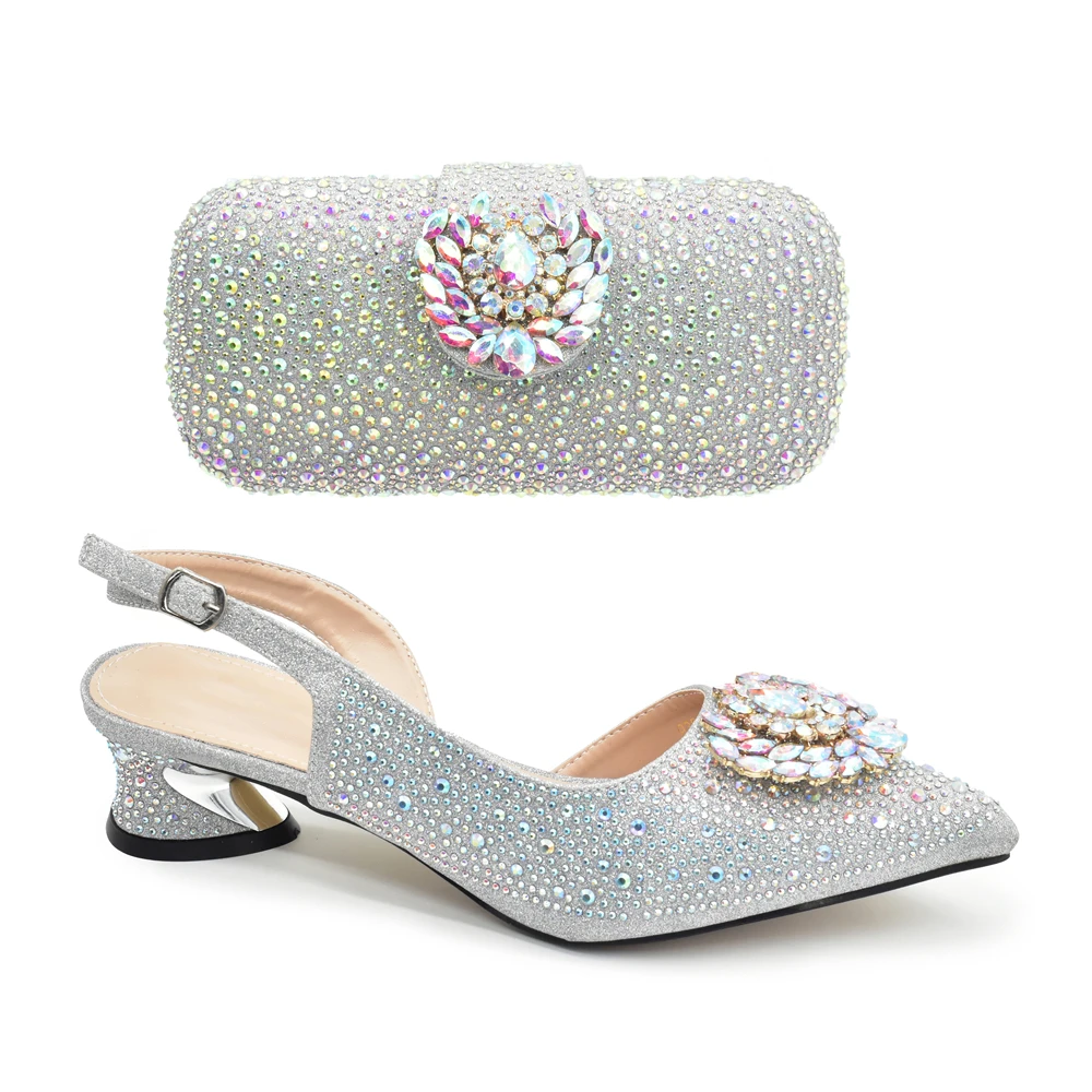 Fashion Shoe and Bag Set for Party in Women Italian Latest Party Shoes and Bags To Match for Nigerian Full Diamonds Bridal Shoes