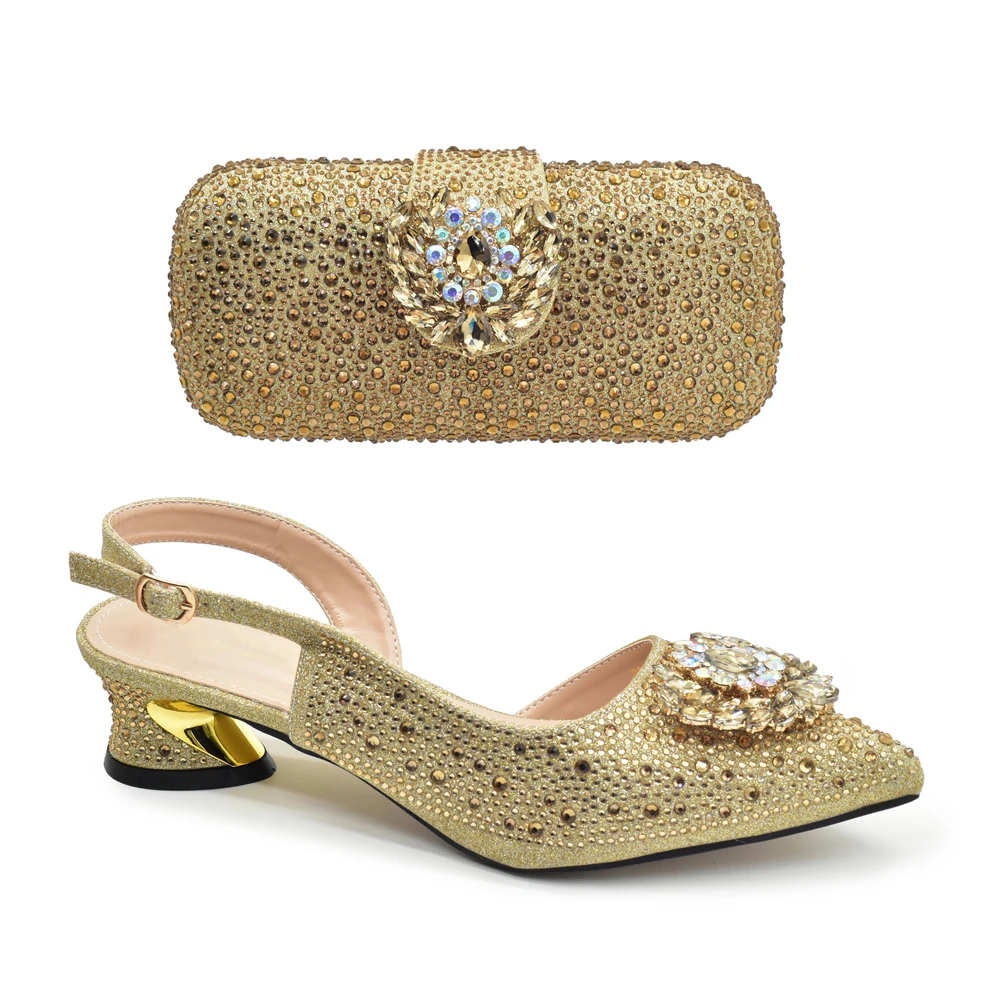 Fashion Shoe and Bag Set for Party in Women Italian Latest Party Shoes and Bags To Match for Nigerian Full Diamonds Bridal Shoes