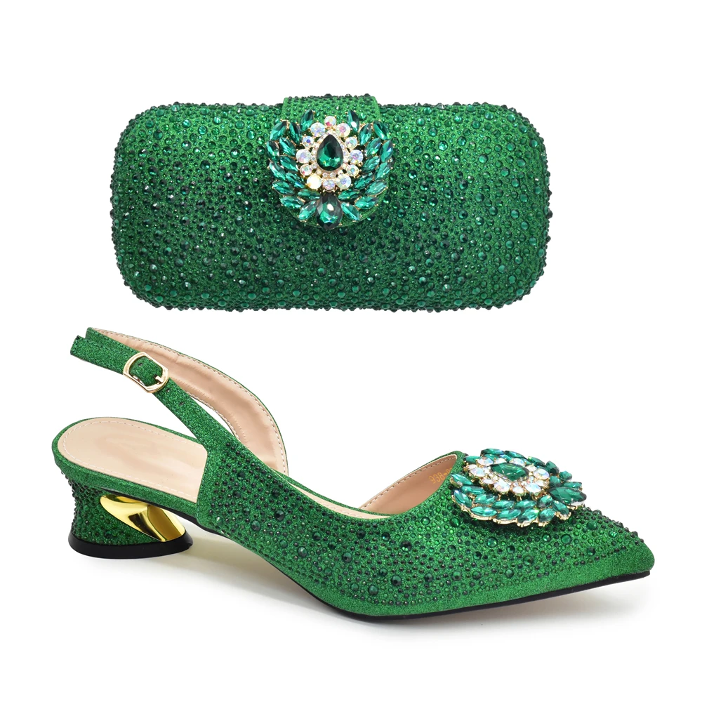 Fashion Shoe and Bag Set for Party in Women Italian Latest Party Shoes and Bags To Match for Nigerian Full Diamonds Bridal Shoes