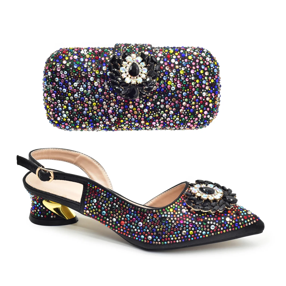 Fashion Shoe and Bag Set for Party in Women Italian Latest Party Shoes and Bags To Match for Nigerian Full Diamonds Bridal Shoes