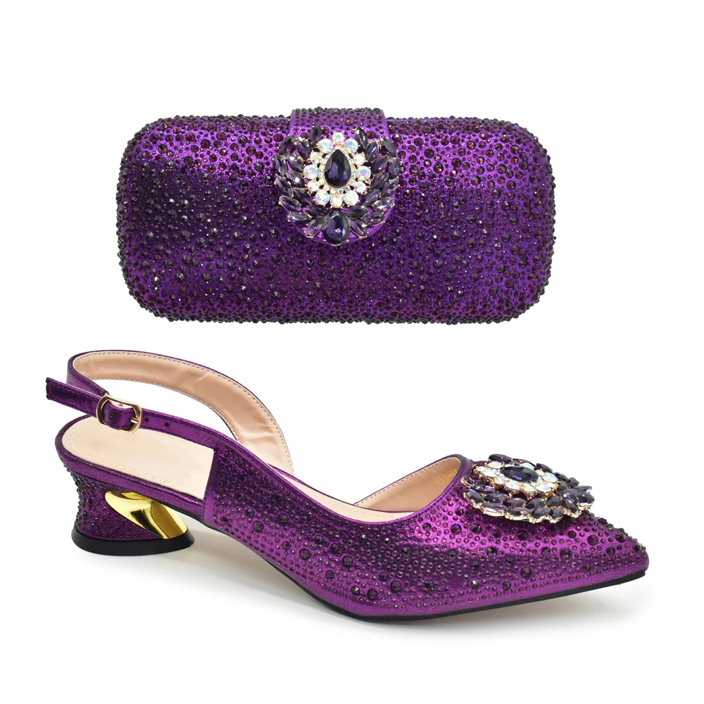 Fashion Shoe and Bag Set for Party in Women Italian Latest Party Shoes and Bags To Match for Nigerian Full Diamonds Bridal Shoes